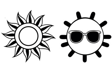 Bright cartoon sun with a happy face wearing sunglasses, a cheerful summer design symbol