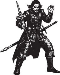 Obraz premium Dramatic Black and White Woodcut Illustration of a Vampire Hunte