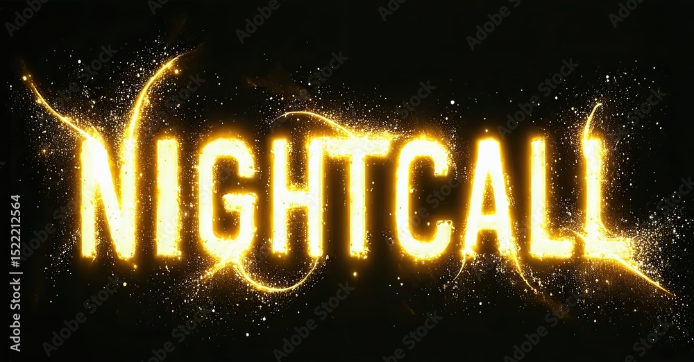 Aufkleber bright text spells nightcall against dark background. golden particles create glowing, dynamic effec
