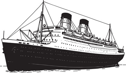 Fototapeta premium Vintage Passenger Ship Woodcut Illustration in Black and White S