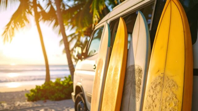 Van and surfboards sunrise beach