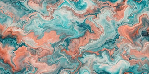 Abstract swirl art with teal and peach colors creating a fluid marble like texture and design style background