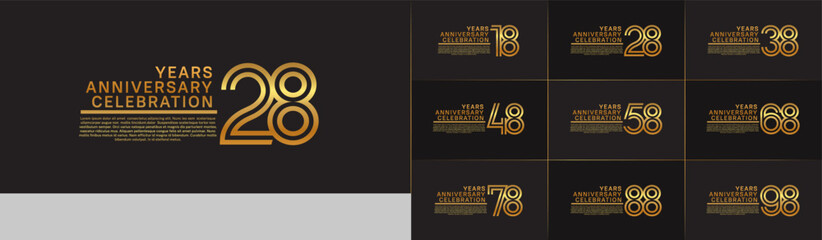 Anniversary logo set with double line number style. gold color can be use for special moment © CRIMSONRED