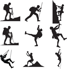 Obraz premium Detailed Rock Climbing and Mountaineering Silhouettes