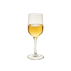 Sophisticated wedding champagne flute with gold rim and delicate etched floral design isolated on a transparent background 