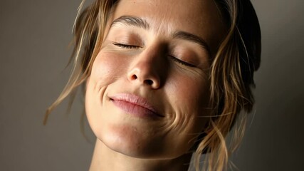 Inner Peace in a Portrait: A close-up of a serene woman with closed eyes, conveying a sense of calm, tranquility, and contentment. capturing a moment of quiet bliss and inner reflection. - Powered by Adobe