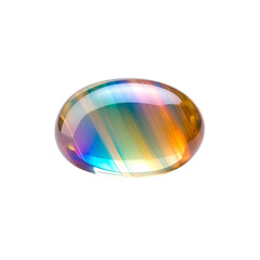 Vibrant rainbow agate gemstone polished oval cabochon on transparent background