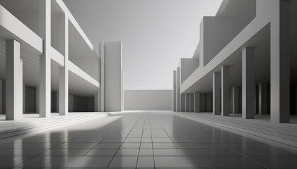 Obraz premium 3d illustration of abstract minimal architecture background, monochromatic geometric architectural