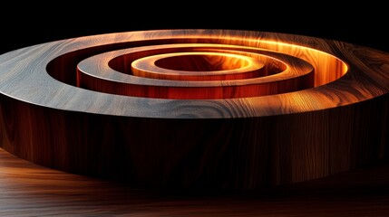 Fototapeta premium Wooden spiral staircase with dramatic lighting creating a warm and artistic atmosphere