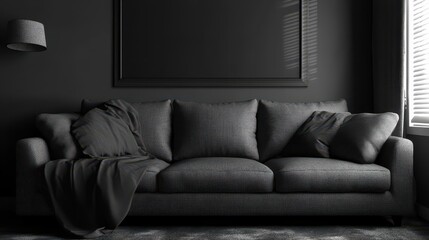 Fototapeta premium Dark Living Room: Modern Sofa & Decor
