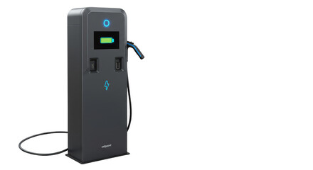3D Rendering Electric Car Charging Station with Transparent Background