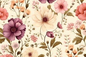 Seamless pattern with flowers and leaves backgrounds plant art.