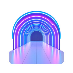 Abstract neon tunnel futuristic purple blue glowing on transparent background