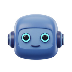 3d Rendering of a Cute Blue Robot Face on Transparent Background