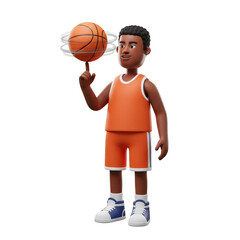 Naklejka premium 3D Rendering of Basketball Player Spinning Ball in Orange Uniform