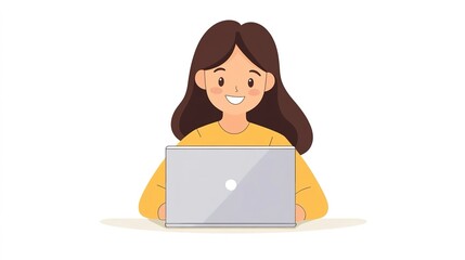 Cartoon girl using laptop
