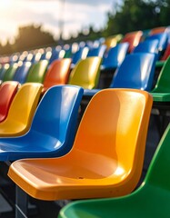 Arrangement of bright stadium seats, closeup abstract photo