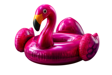 Inflatable pink flamingo pool float with glossy surface and wide wings, isolated on transparent background --ar 3:2 --v 7.0 --p 537mr6h --s 250
