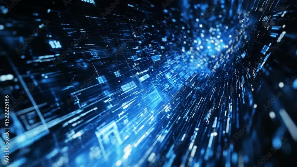 Poster abstract blue digital data stream animation displaying modern technology concept