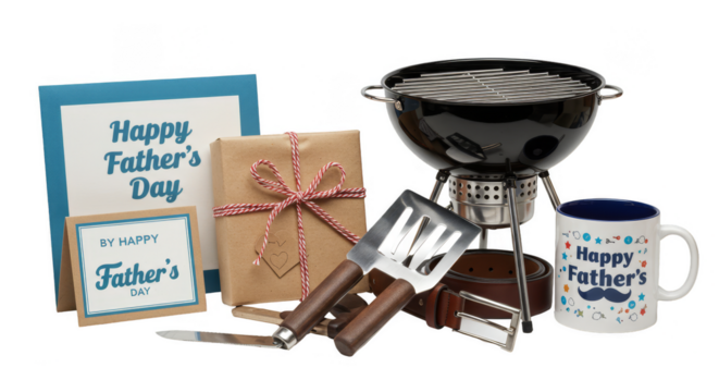 Festive Barbecue and Gift for Fathers Day on Transparent Background - Powered by Adobe