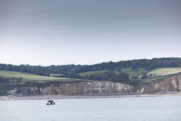 Sceneries and Chalk cliffs along the Channel coast in France, Normandy