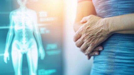 Middle aged woman holding painful joints suffering from chronic illness, arthritis or autoimmune disease. Healthcare, medical condition, patient pain and discomfort concept.