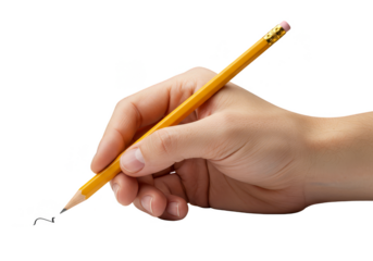 Hand Holding Yellow Pencil Writing Tool On Transparent Background
