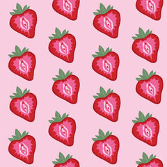 Seamless pattern with Strawberry Shaped Like a Vulva. Feminine Outline Design	