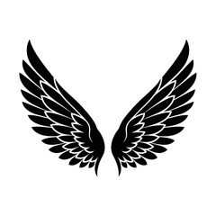 Obraz premium A symmetrical pair of black wings with detailed feathers isolated on a white background design element