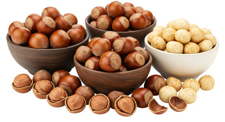 Obraz premium Hazelnuts in Bowls Transparent Background Food Still Life Nutrition