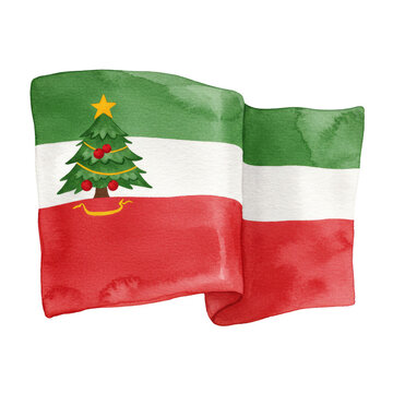 recommend clip art: Illustration Christmas Tree on Green White and Red Striped Flag Isolated