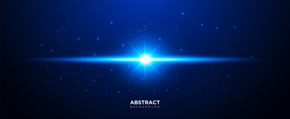 Glowing blue light flare with sparkles on dark blue background. vector illustration