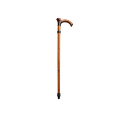 Elegant wooden walking cane with dark brown handle aid on transparent background