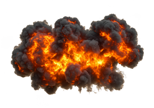 Explosive Isolated Fireball Inferno With Black Smoke Cloud On Transparent