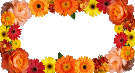 Floral Frame Border Made of Orange Yellow Gerbera Transparent Background