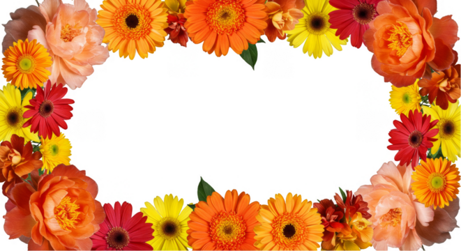 Floral Frame Border Made of Orange Yellow Gerbera Transparent Background