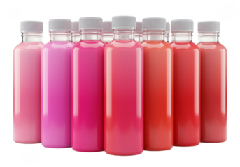 Illustration Group Bottles Filled with Pink Liquid Drink on Transparent