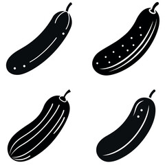 Black and White Illustration of Four Cucumbers with Various Skin Patterns and Designs