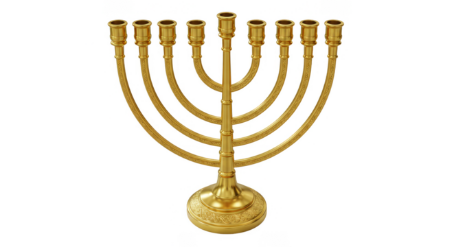 Golden Menorah Isolated Transparent Background with Candles Illustration