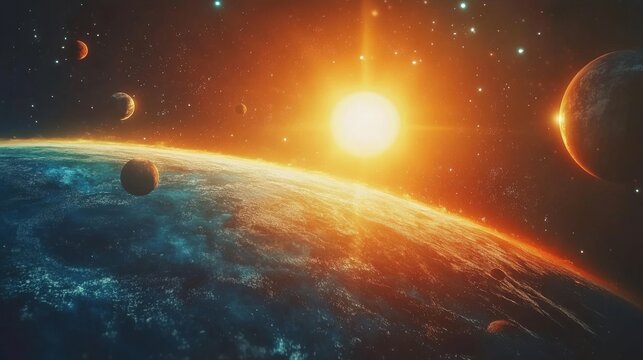 37.Solar system planet, comet, sun and star. Sun, mercury, Venus, planet earth, Mars, Jupiter, Saturn, Uranus, Neptune. Science and education background. Elements of this image furnished