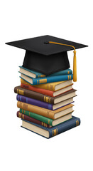 Illustration Books Stack with Graduation Cap for Knowledge and Education