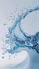 Minimalist High Resolution Blue Water Wave with Bubbles on White Background and Fluid Motion