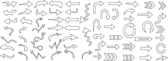 矢印のベクターイラストセット　アイコン、シンプル　線画