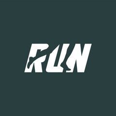 RUN logo typography vector illustration. Running Man silhouette Logo, Man character running silhouette logo designs