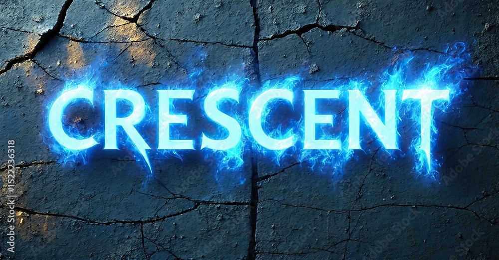 Poster bright text reads crescent over cracked dark surface. blue energy emanates from letters, creating dr