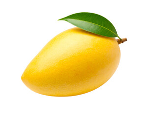 Whole Ripe Mango with Leaf, Isolated on White Background PNG