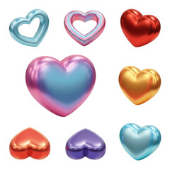 heart, love, valentine, hearts, symbol, vector, shape, illustration, icon, day, romance, 3d, pink, set, red, 