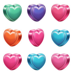 heart, love, valentine, hearts, symbol, vector, shape, illustration, icon, day, romance, 3d, pink, set, red, 