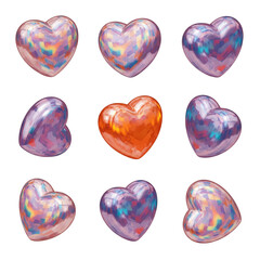 heart, love, valentine, hearts, symbol, vector, shape, illustration, icon, day, romance, 3d, pink, set, red, 