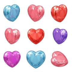 heart, love, valentine, hearts, symbol, vector, shape, illustration, icon, day, romance, 3d, pink, set, red, 